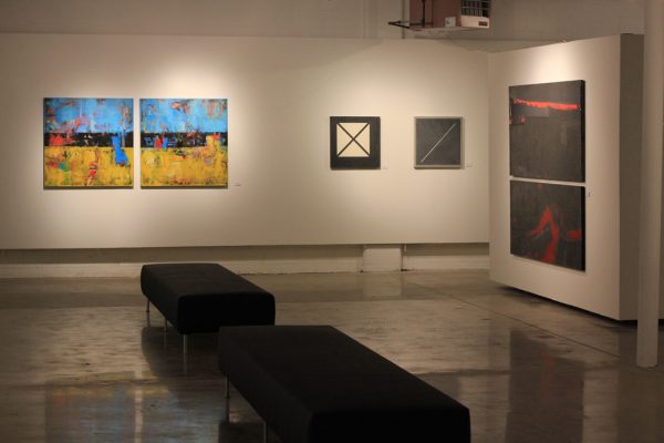 art gallery benches colorful exhibit