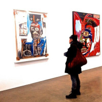 woman looking basquiat art gagosian