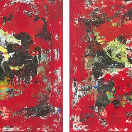 American Bison Herds Abstract Red Painting